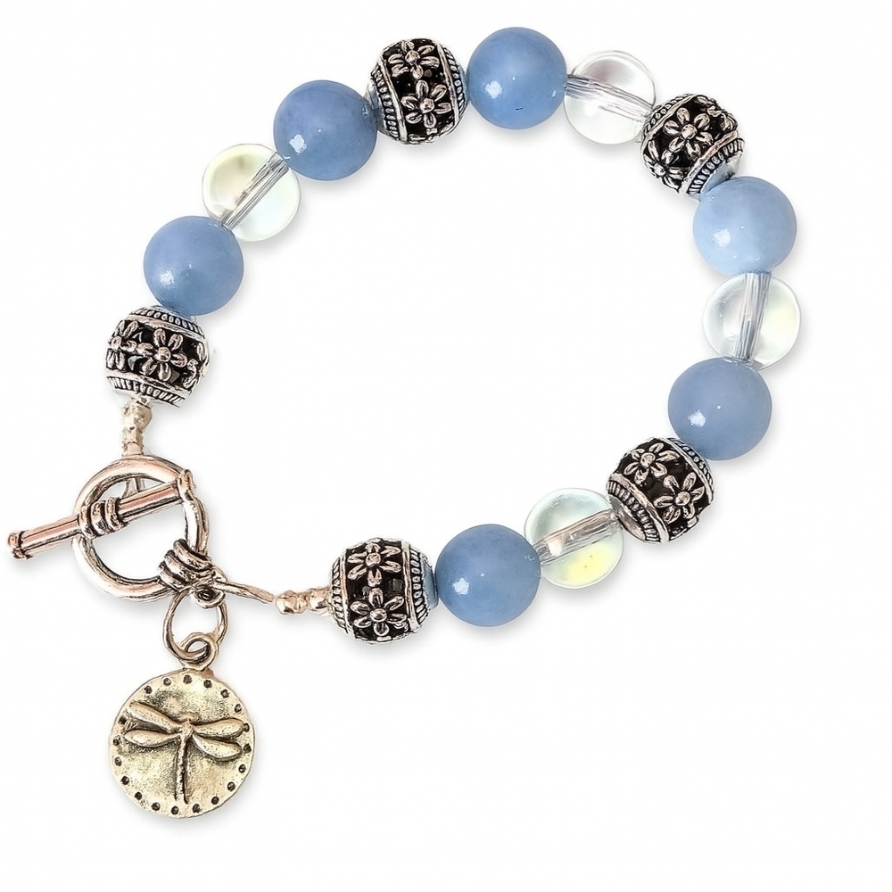 Selenite & Lampwork Regalia Venetian Beaded Stretch Bracelet
